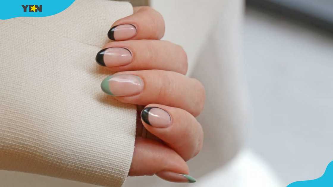 Assorted French tips green nail design Assorted French tips green nail design