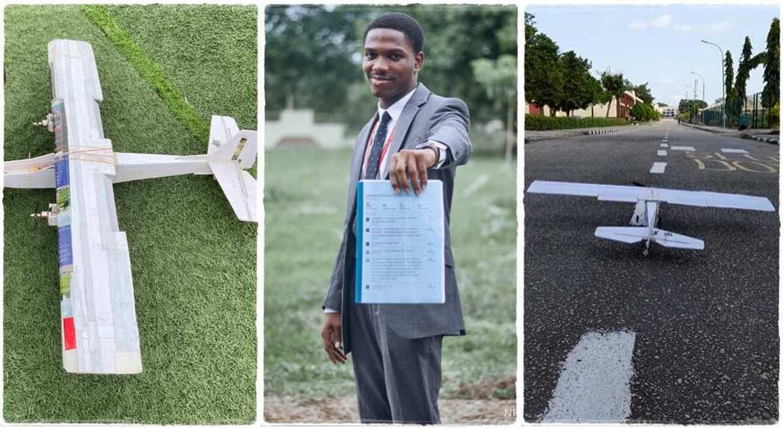 Photos of a Captain Kuldek, a Covenant University student who built a mini airplane.