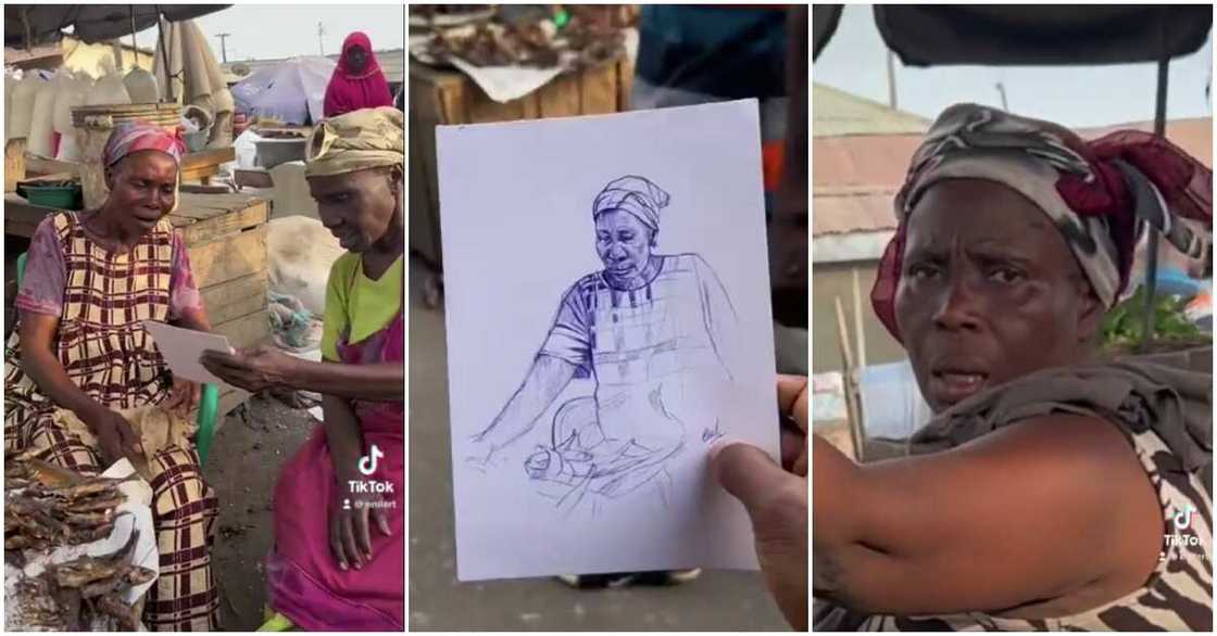 Photos from video of market women thrilled by Enil Art's drawing Photos from video of market women thrilled by Enil Art's drawing