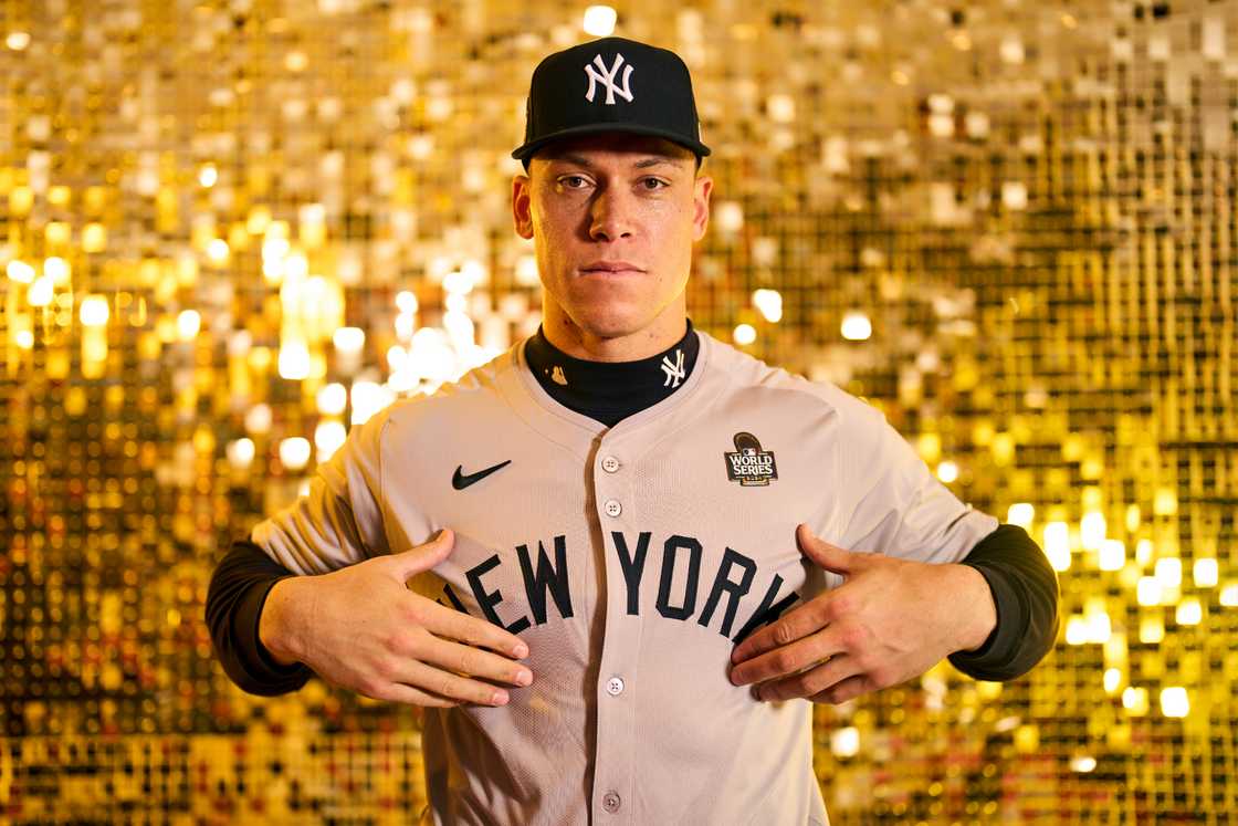 Aaron Judge of the New York Yankees poses for a photo during the workout day