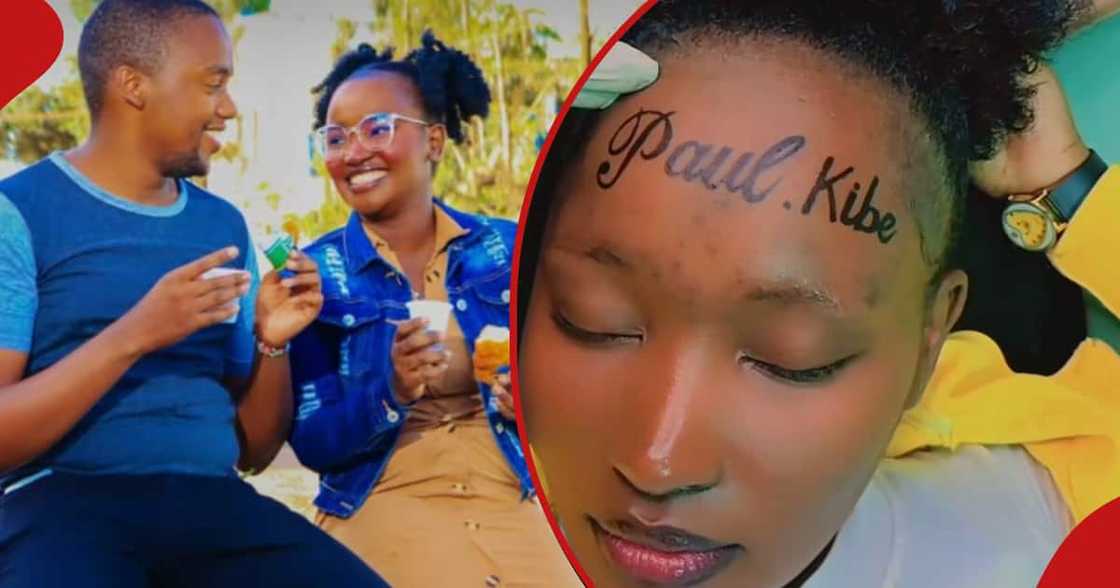 Kenyan woman and her lover (left). Kenyan woman showcases her forehead with her lover's name written on it (right). Kenyan woman and her lover (left). Kenyan woman showcases her forehead with her lover's name written on it (right).
