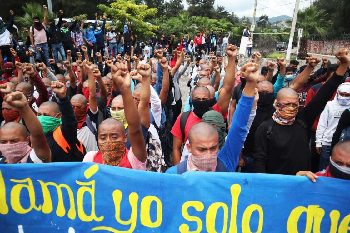 Protesters in southern Mexico demand justice on September 13, 2022 for 43 students who disappeared in 2014 in one of the country's worst human rights tragedies Protesters in southern Mexico demand justice on September 13, 2022 for 43 students who disappeared in 2014 in one of the country's worst human rights tragedies