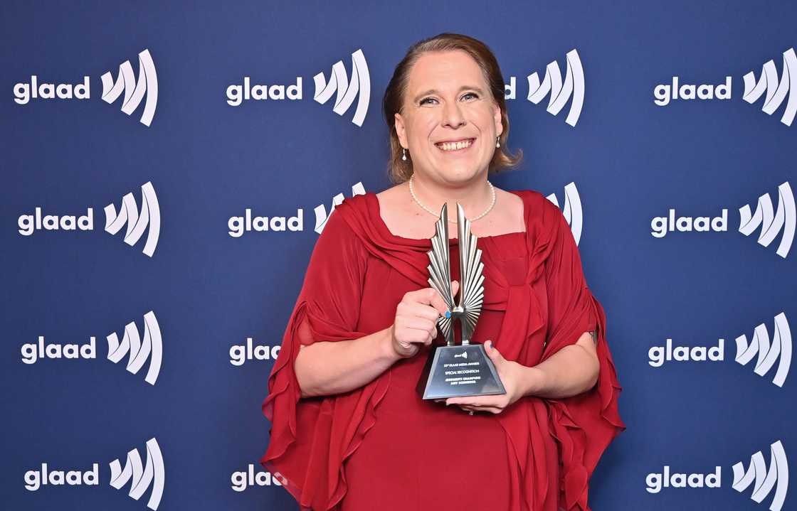 GLAAD Award ‘Special Recognition’ winner Amy Schneider attends the Annual GLAAD Media Awards at The Beverly Hilton in Beverly Hills, California