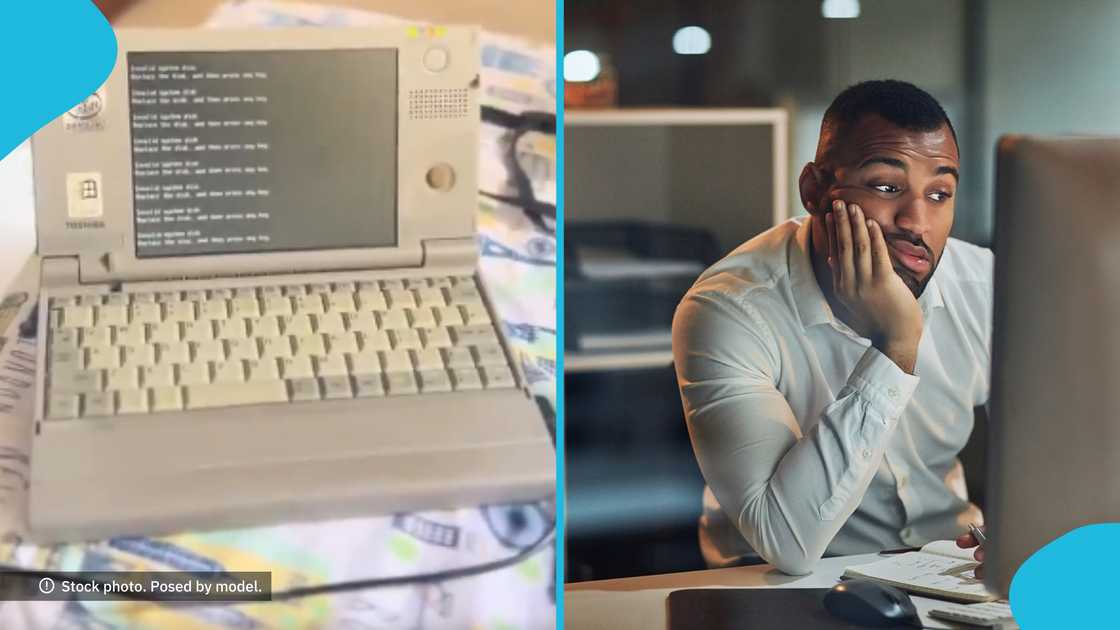 Ghanaian in UK, Ghanaian father, Laptop, Son, Bulky laptop, Typewriter, Ancient laptop.