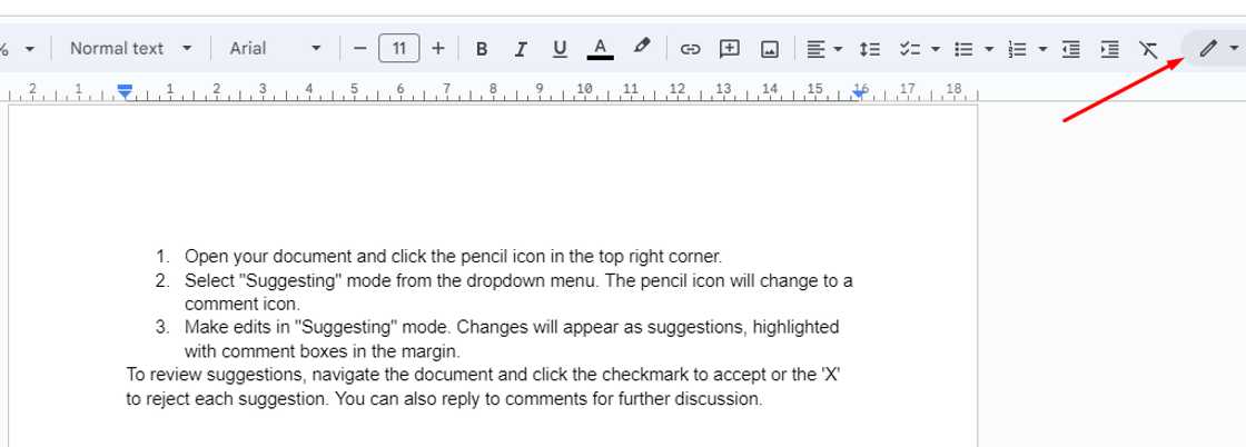 Google Doc photo showing how to track changes