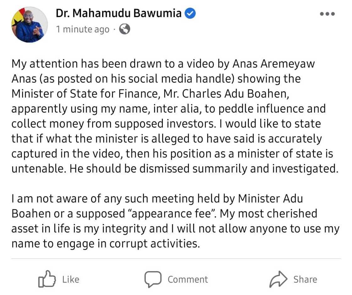 Dr. Bawumia has, in a statement, denied any involvement in the Anas expose Dr. Bawumia has, in a statement, denied any involvement in the Anas expose