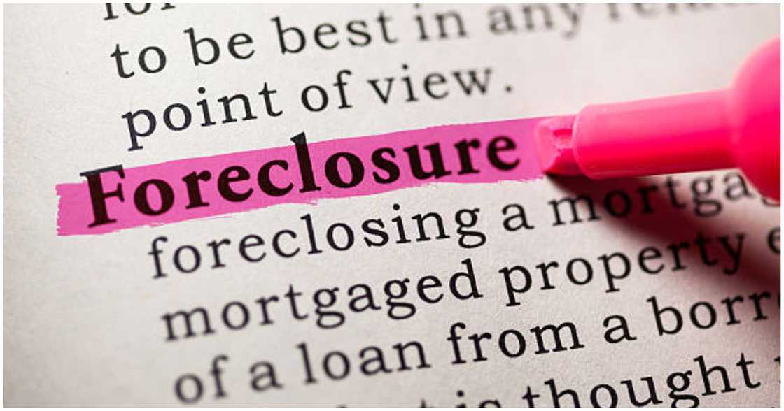 The word "foreclosure" highlighted The word "foreclosure" highlighted