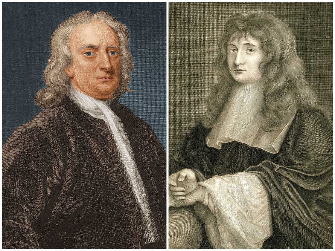 A portrait and engraving of Sir Isaac Newton