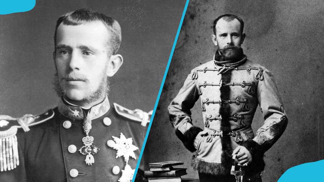Crown Prince Rudolf of Austria poses in military uniform (L) and royal attire (R). Crown Prince Rudolf of Austria poses in military uniform (L) and royal attire (R).
