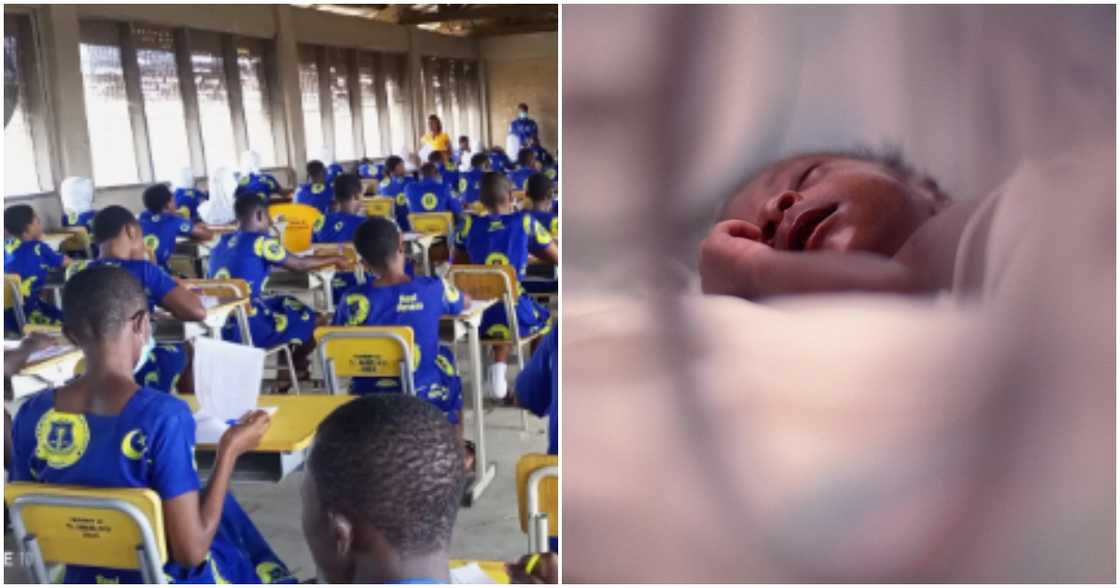 Brave BECE candidate returns to exam hall after delivering baby girl. Brave BECE candidate returns to exam hall after delivering baby girl.
