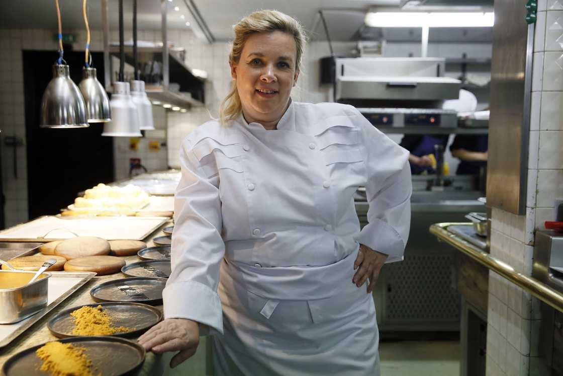 French chef Helene Darroze poses in her restaurant in Paris