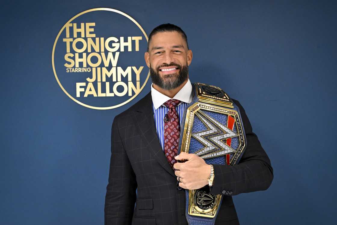 Superstar Roman Reigns poses backstage Superstar Roman Reigns poses backstage