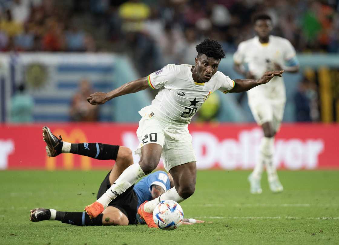 Matias Vecino of Uruguay is left behind by Mohammed Kudus of Ghana during the FIFA World Cup Qatar 2022 Group H match between Ghana and Uruguay at Al Janoub Stadium on December 02, 2022 in Al Wakrah, Qatar Matias Vecino of Uruguay is left behind by Mohammed Kudus of Ghana during the FIFA World Cup Qatar 2022 Group H match between Ghana and Uruguay at Al Janoub Stadium on December 02, 2022 in Al Wakrah, Qatar