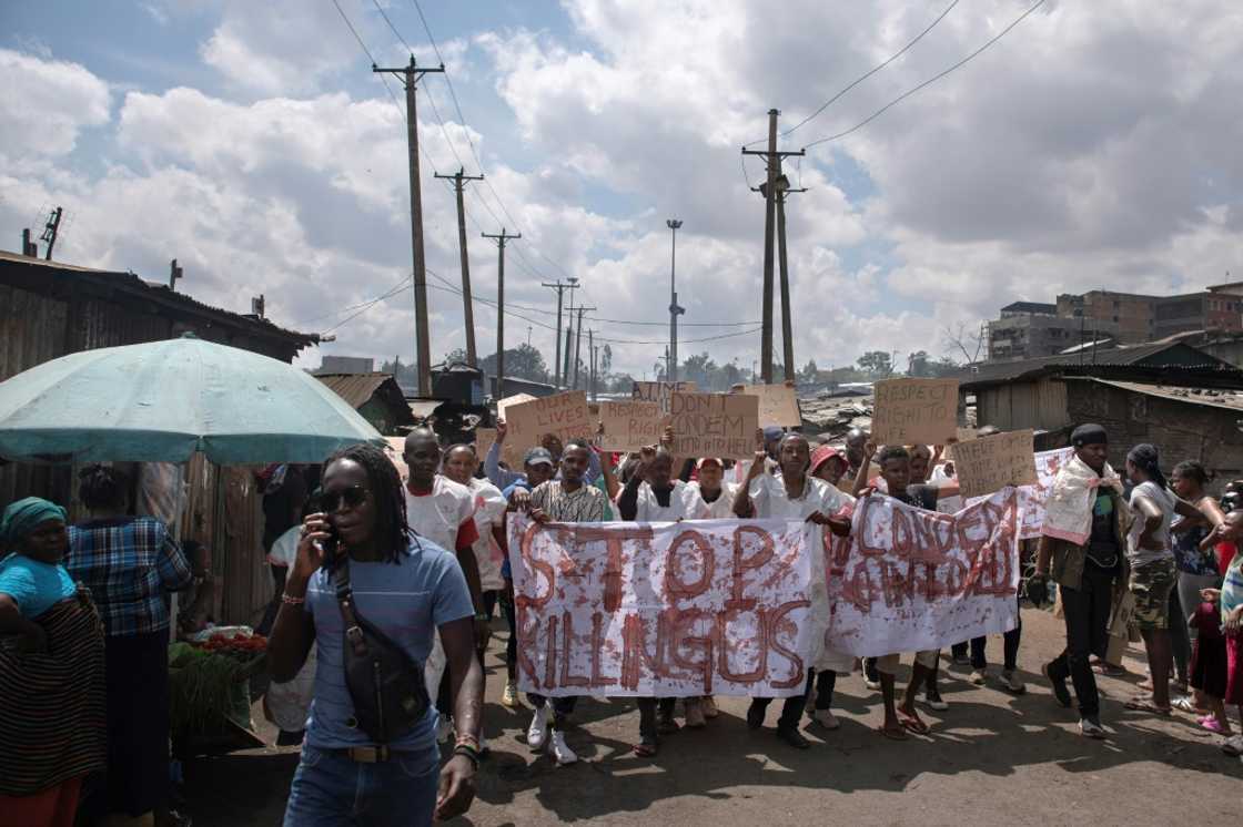 Protestors in the Nairobi slum of Mathare in April, accusing the police of executions and disappearances Protestors in the Nairobi slum of Mathare in April, accusing the police of executions and disappearances