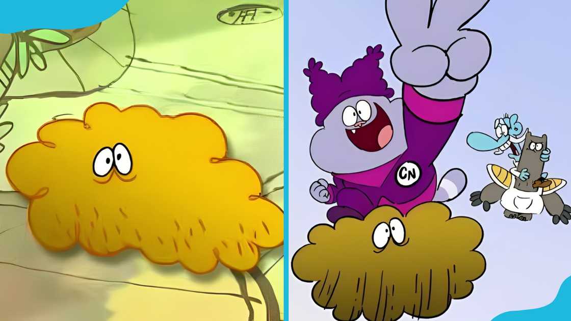 Kimchi from "Chowder" floating by itself (L) and with Chowder and other characters (R).