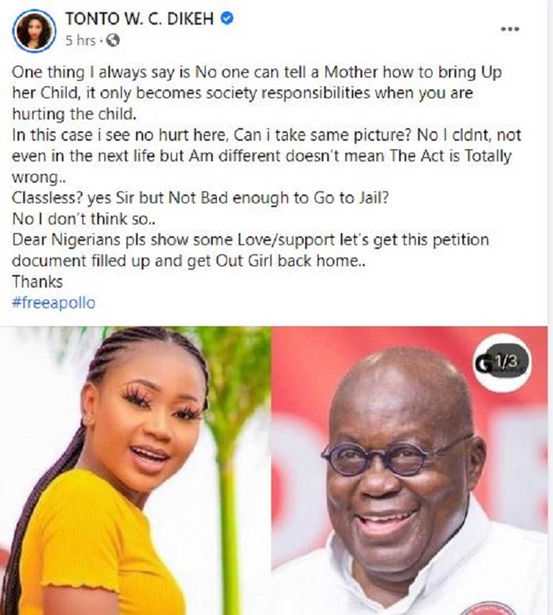 Tonto Dikeh joins #FreeAkuapemPoloo campaign... asks Nigerians to show love and support Tonto Dikeh joins #FreeAkuapemPoloo campaign... asks Nigerians to show love and support