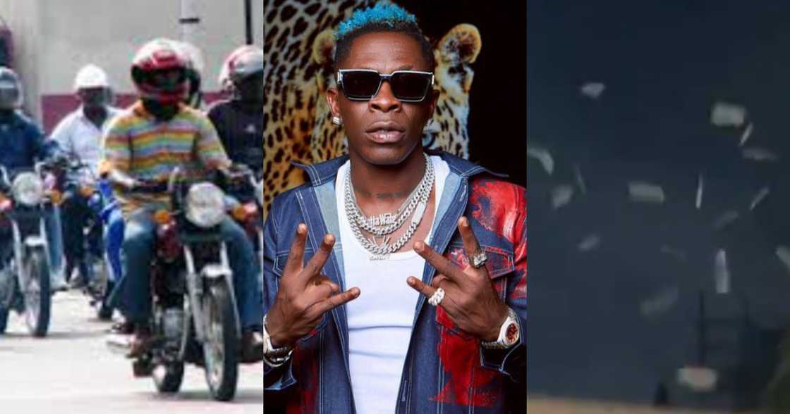 Shatta Wale Shows Okada Riders Love as He Sprays Cash on Them In Video