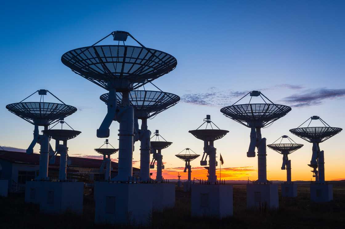 Observatory antenna in the sunset