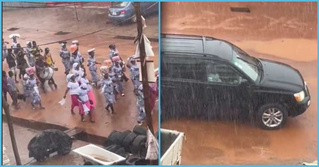 Church members in rain