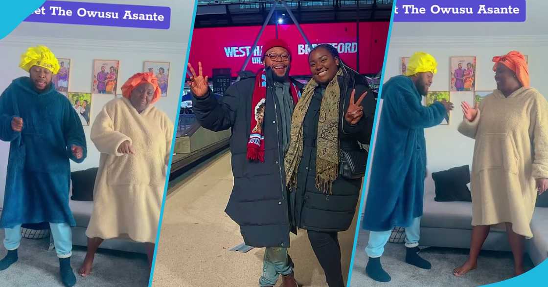 Kalybos and his wife wear matching hair bonnets and sweaters and ance to Tshwala Bami Kalybos and his wife wear matching hair bonnets and sweaters and ance to Tshwala Bami