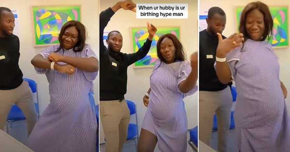 Pregnant woman dances with husband at hospital Pregnant woman dances with husband at hospital