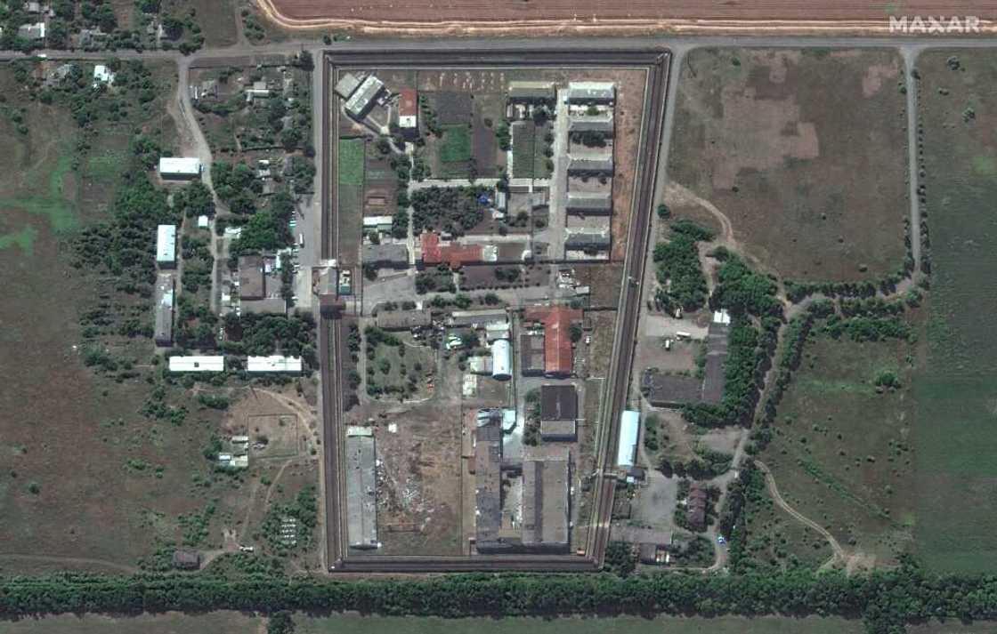 This handout satellite image courtesy of Maxar Technologies dated July 30, 2022 shows the Olenivka prison in the Donetsk region of Ukraine where more than 50 people reportedly died following an attack a day earlier This handout satellite image courtesy of Maxar Technologies dated July 30, 2022 shows the Olenivka prison in the Donetsk region of Ukraine where more than 50 people reportedly died following an attack a day earlier