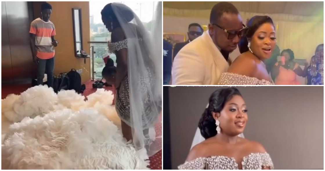 Ghanaian Bride Makes Smart Move As She Removes Detachable Train And Repeats Sleek Gown At Reception Party Ghanaian Bride Makes Smart Move As She Removes Detachable Train And Repeats Sleek Gown At Reception Party