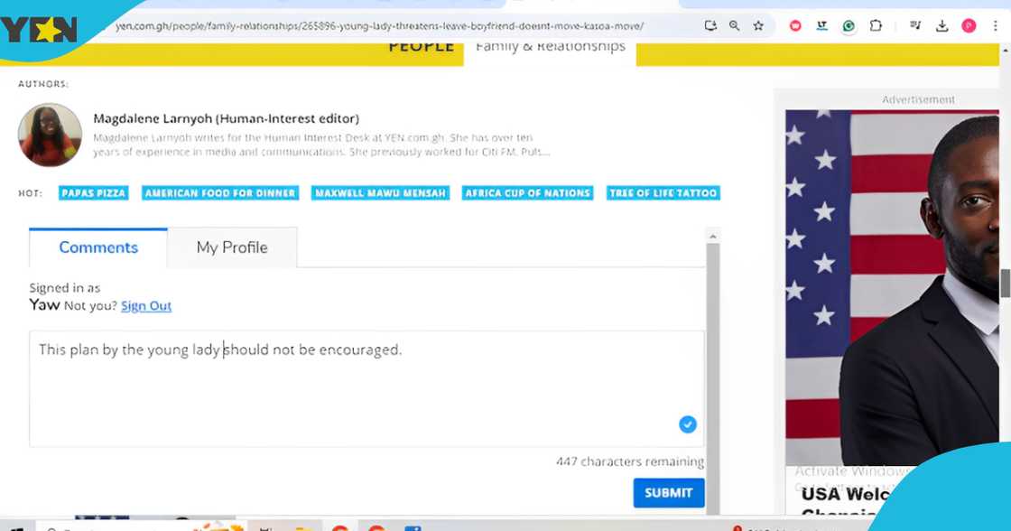 Photo of a comment feature on the YEN.com.gh website Photo of a comment feature on the YEN.com.gh website