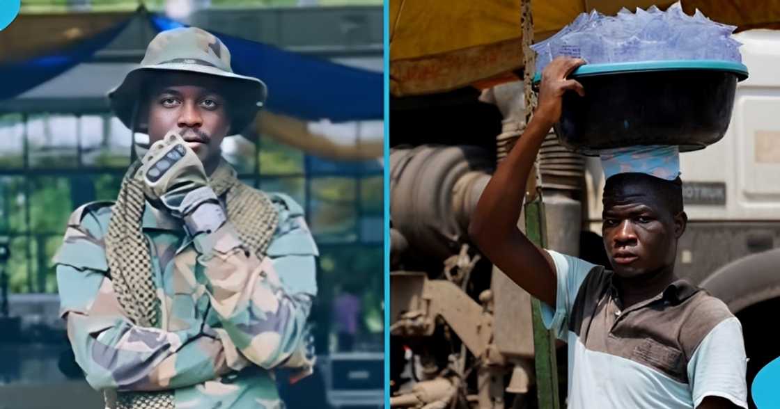 Ghana Armed Forces, young soldier, sachet water, waste collector, social media Ghana Armed Forces, young soldier, sachet water, waste collector, social media
