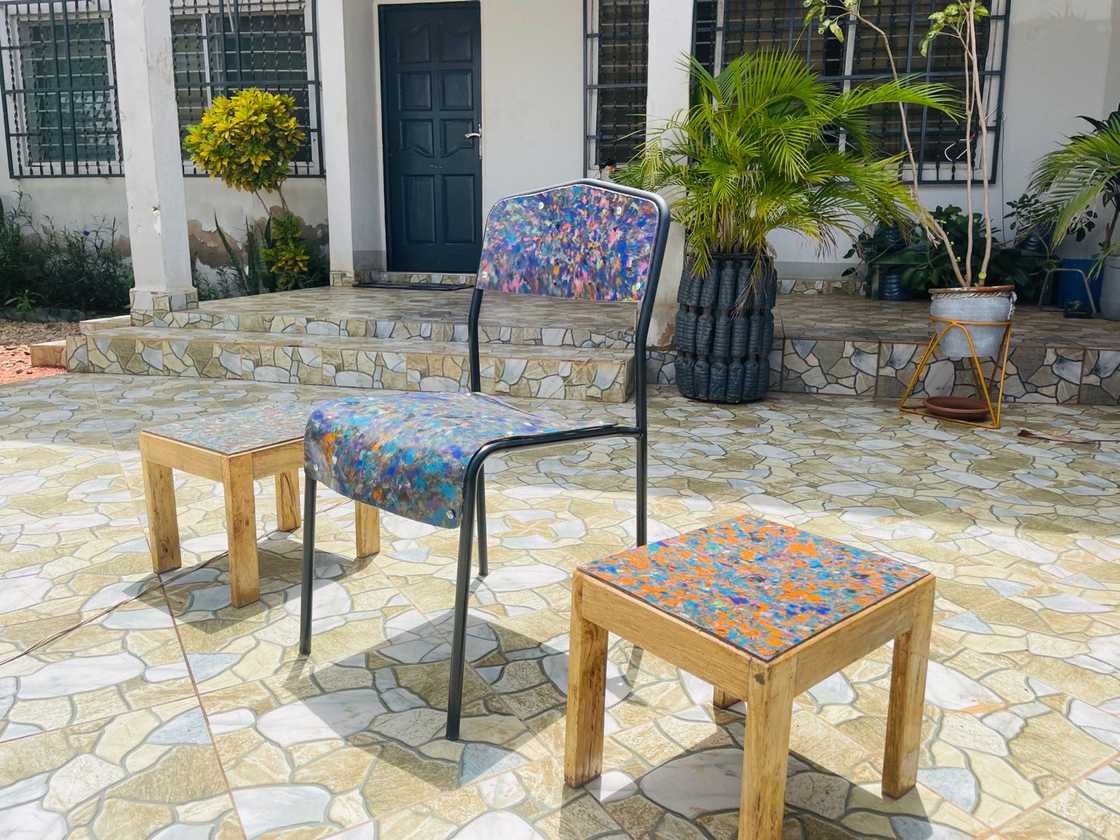 Furniture made using waste plastic.