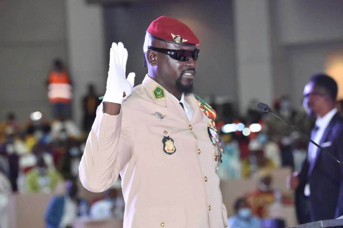 Junta leader Colonel Mamady Doumbouya at his swearing-in as president last October