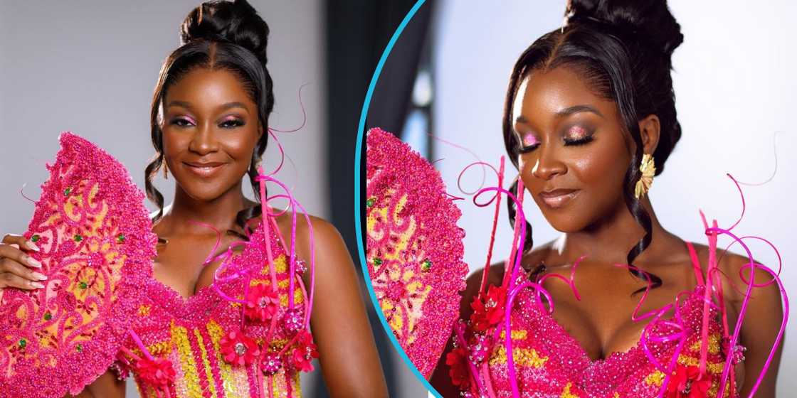 Ghanaian model slays in a pink kente gown Ghanaian model slays in a pink kente gown