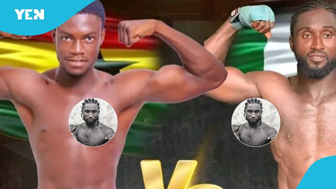John Mbanugu (left) fought with the late Gabriel Olanrewaju at the Bukom Boxing Arena on March 29. 2025 as the Nigeria collapsed and later died John Mbanugu (left) fought with the late Gabriel Olanrewaju at the Bukom Boxing Arena on March 29. 2025 as the Nigeria collapsed and later died