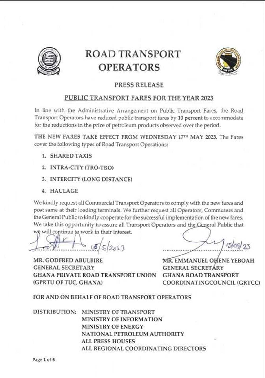 GPRTU to reduce transport fares GPRTU to reduce transport fares