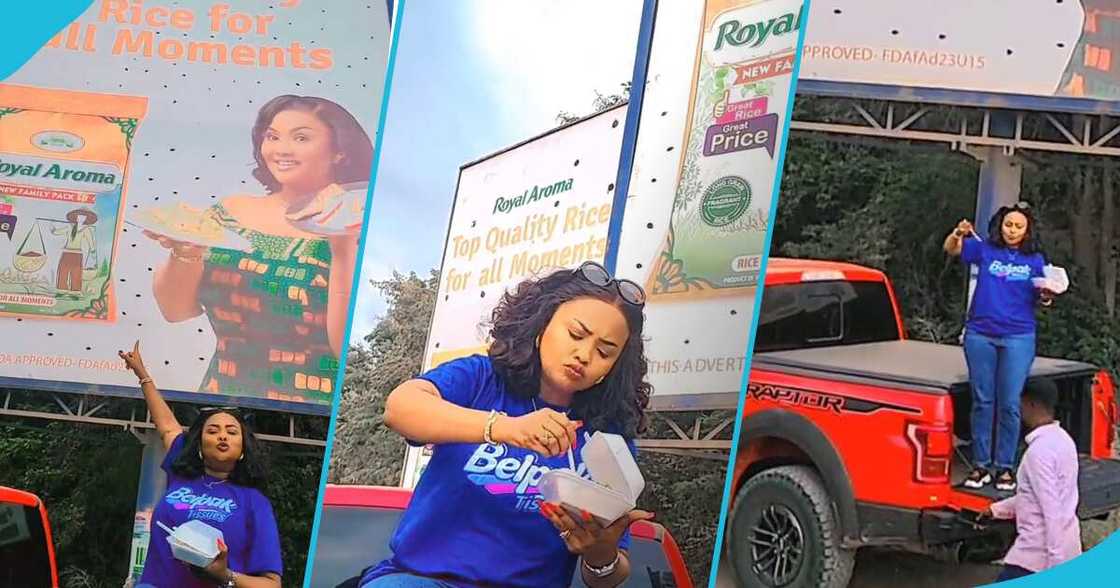 Nana Ama McBrown eats fried rice on the roadside Nana Ama McBrown eats fried rice on the roadside