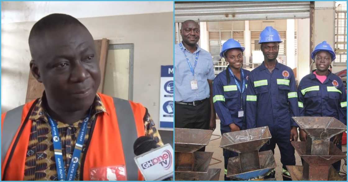 Photo of KsTU lectutrer and student who moulded coal pot