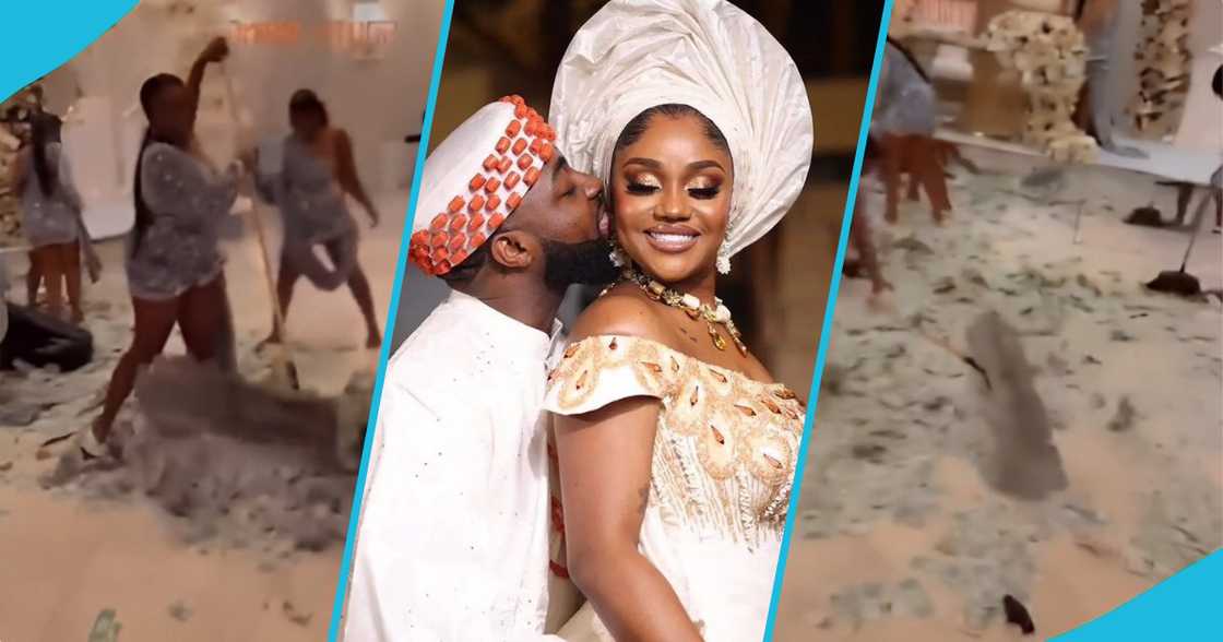 Video of ladies sweeping money at Davido's party Video of ladies sweeping money at Davido's party