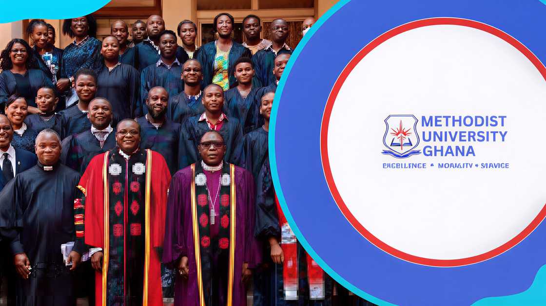 Methodist University College Ghana, graduates and logo