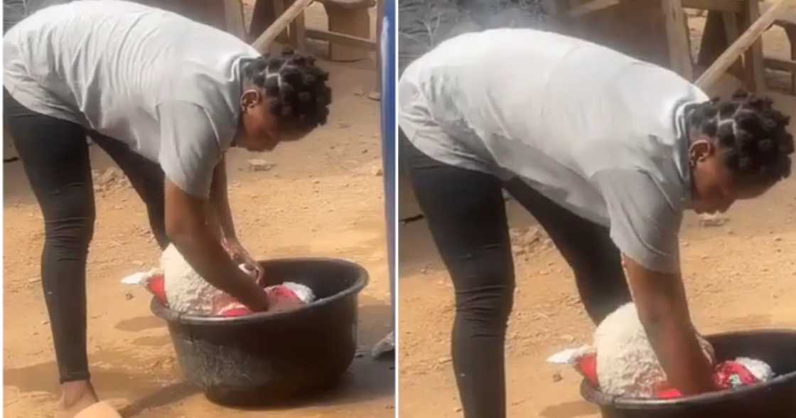 Slay Queen Caught Washing old Teddy Bear to Flaunt as Valentine’s Day gift; runs to hide