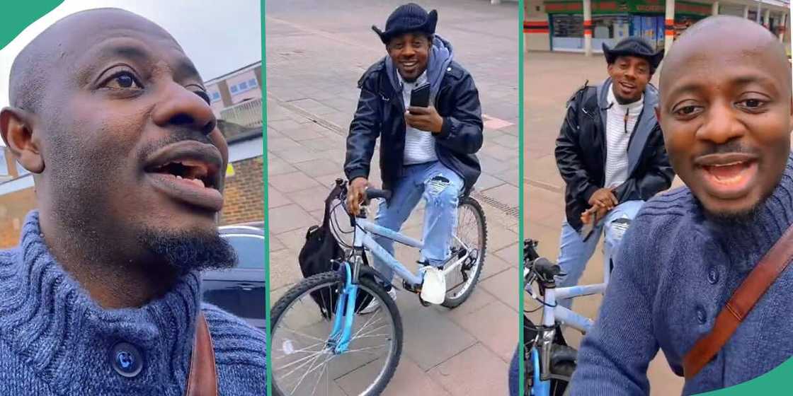 Two Nigerian men in the UK riding to work with bicycles. Two Nigerian men in the UK riding to work with bicycles.