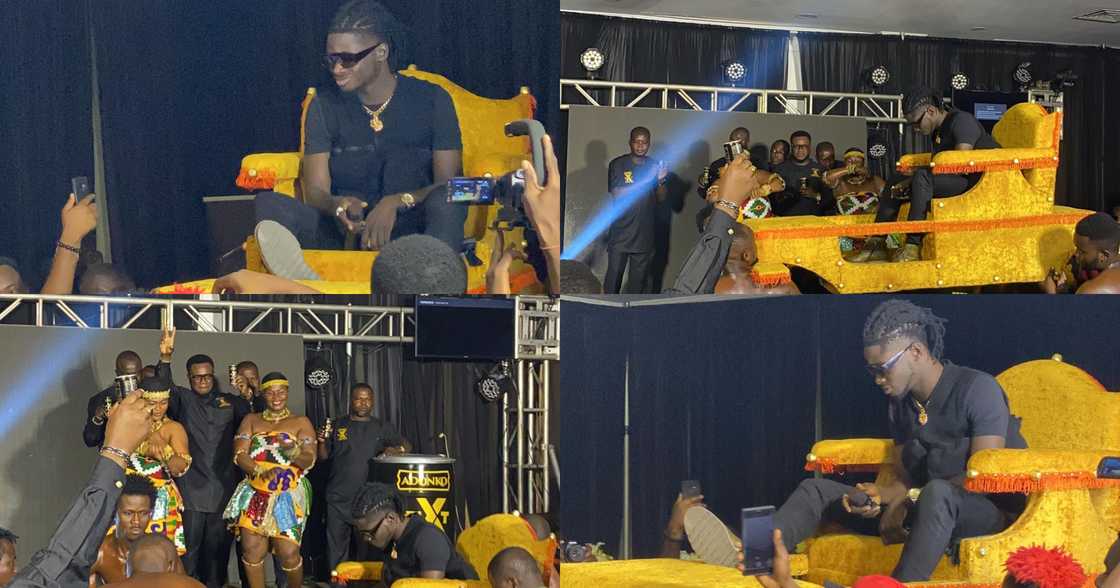 Kuami Eugene attends Adonko Next Level launch in a palanquin (Video) Kuami Eugene attends Adonko Next Level launch in a palanquin (Video)