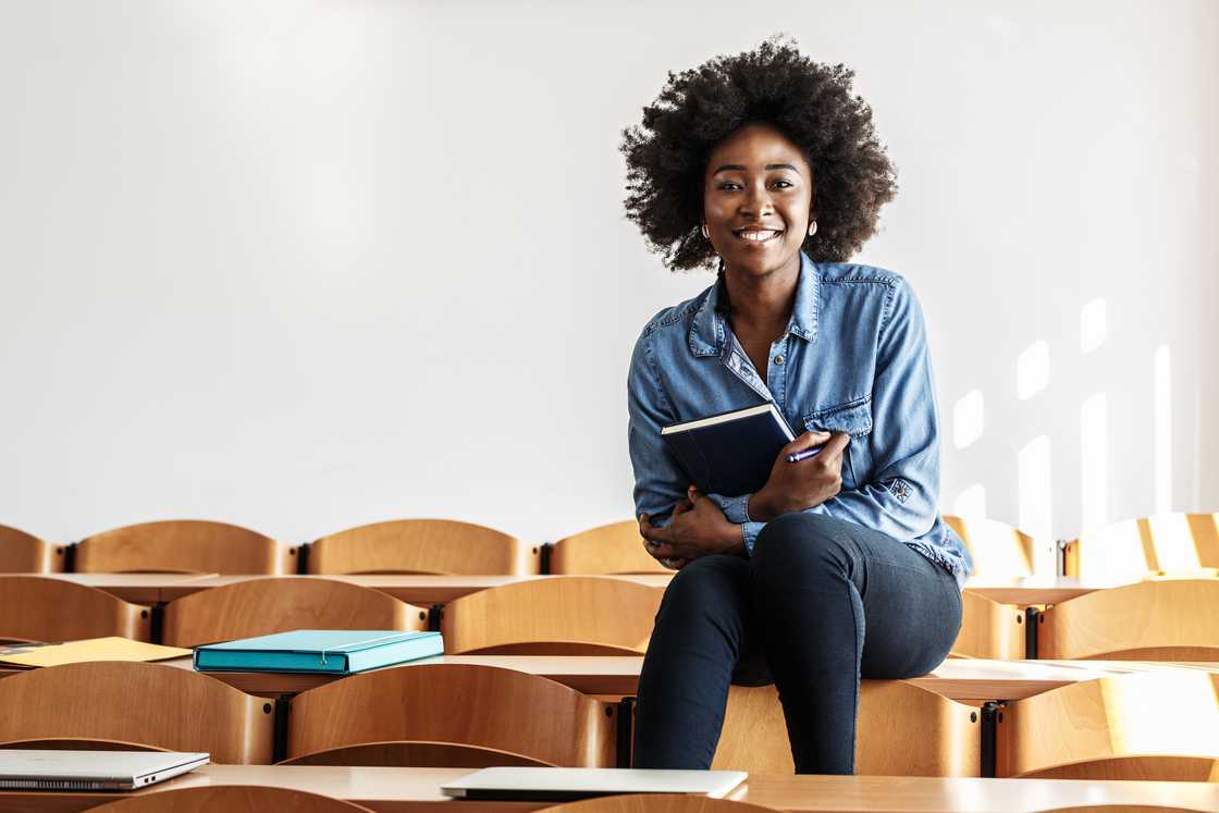 A young black female student