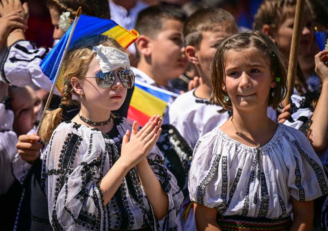 Children at a village parade in Vaideeni in June Children at a village parade in Vaideeni in June