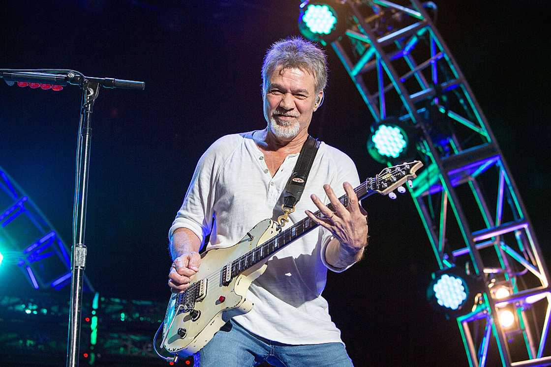 Guitarist Eddie Van Halen of Van Halen performs on stage Guitarist Eddie Van Halen of Van Halen performs on stage