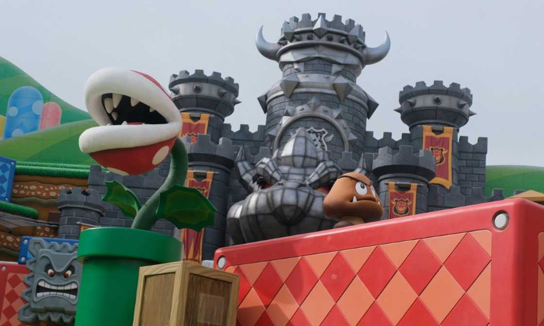 Mechanical Yoshis, Piranha Plants and Goombas from the beloved Super Mario gaming franchise greet visitors at Super Nintendo World Mechanical Yoshis, Piranha Plants and Goombas from the beloved Super Mario gaming franchise greet visitors at Super Nintendo World
