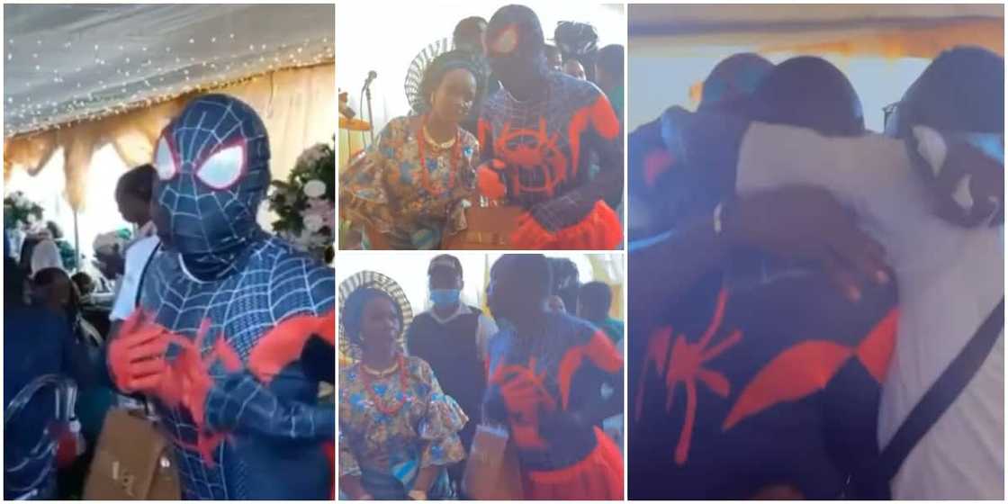 Video shows priceless moment mum finds out person in Spiderman costume and lady's bag at her house warming is her son Video shows priceless moment mum finds out person in Spiderman costume and lady's bag at her house warming is her son
