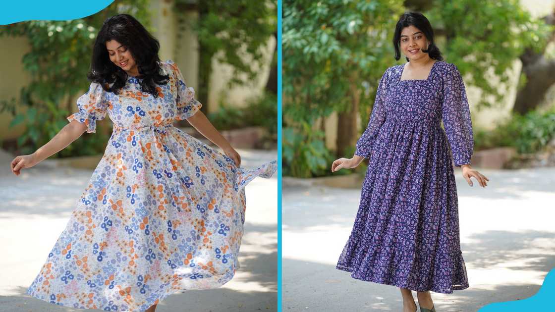 Floral crinkled georgette gown