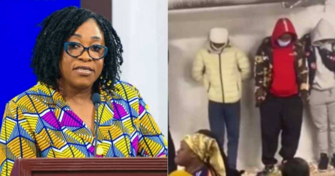 Shirley Ayorkor Botchwey (L), alleged stranded Ghanaians (R)