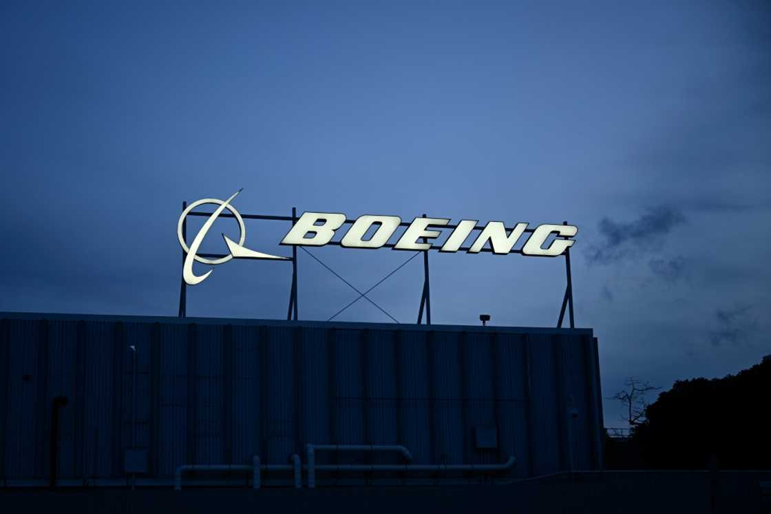 The Boeing Co. logo is displayed outside of company offices near Los Angeles International Airport (LAX) in El Segundo, California