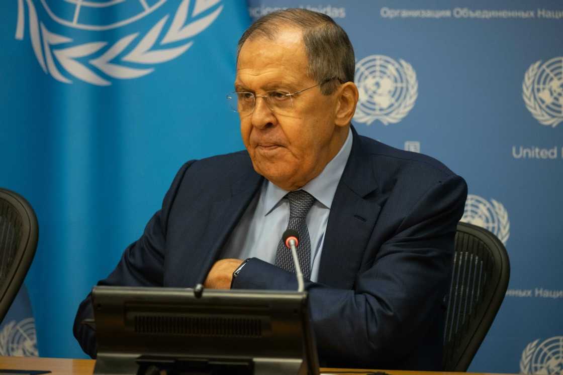 Russian Foreign Minister Sergei Lavrov speaks to the press at the United Nations on September 24, 2022 Russian Foreign Minister Sergei Lavrov speaks to the press at the United Nations on September 24, 2022